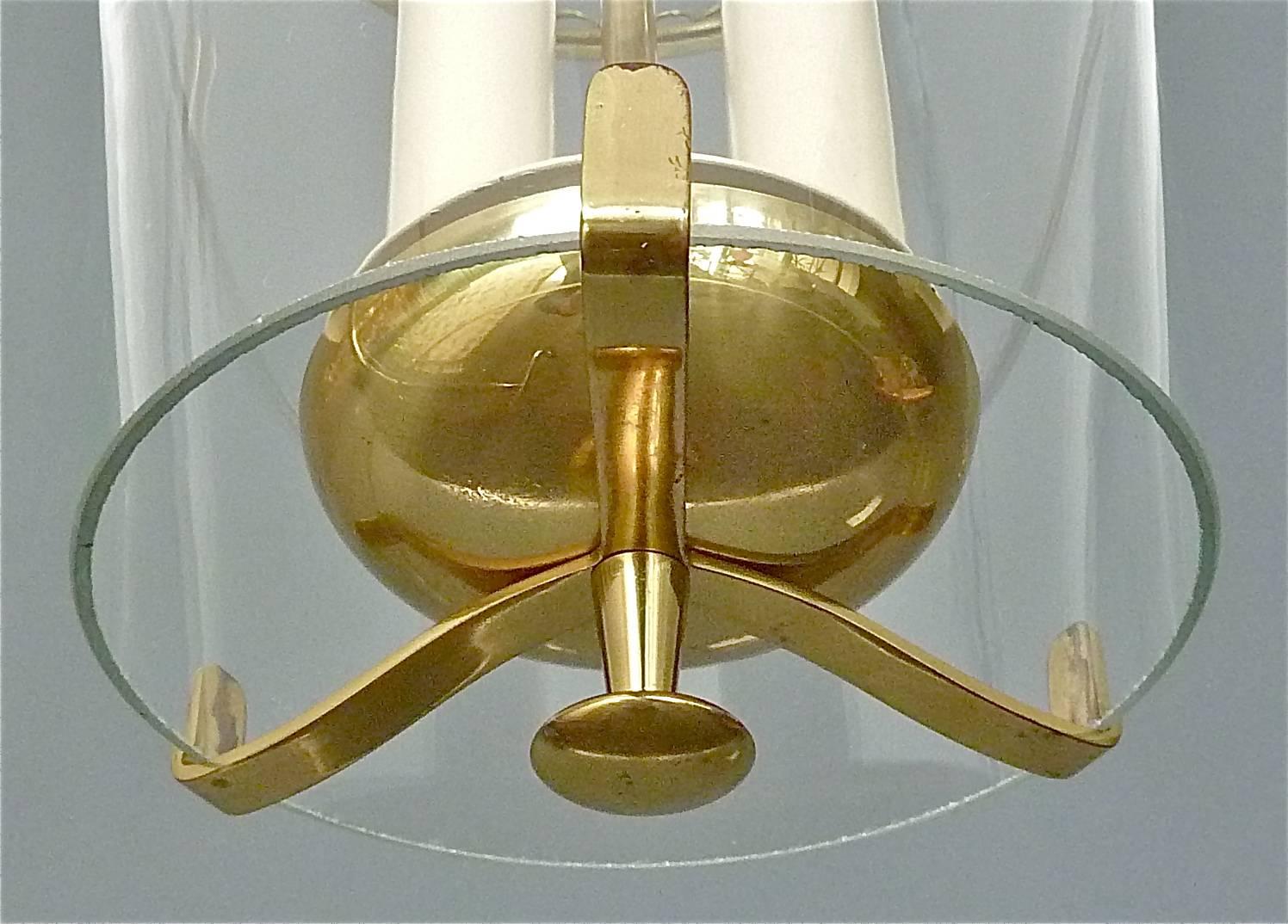 Rare Brass and Glass Pendant Two-Light Lantern, Style of Josef Frank, Austria 2