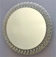 Large Midcentury Emil Stejnar Mirror Nikoll Round Illuminated Lucite Flower 1950