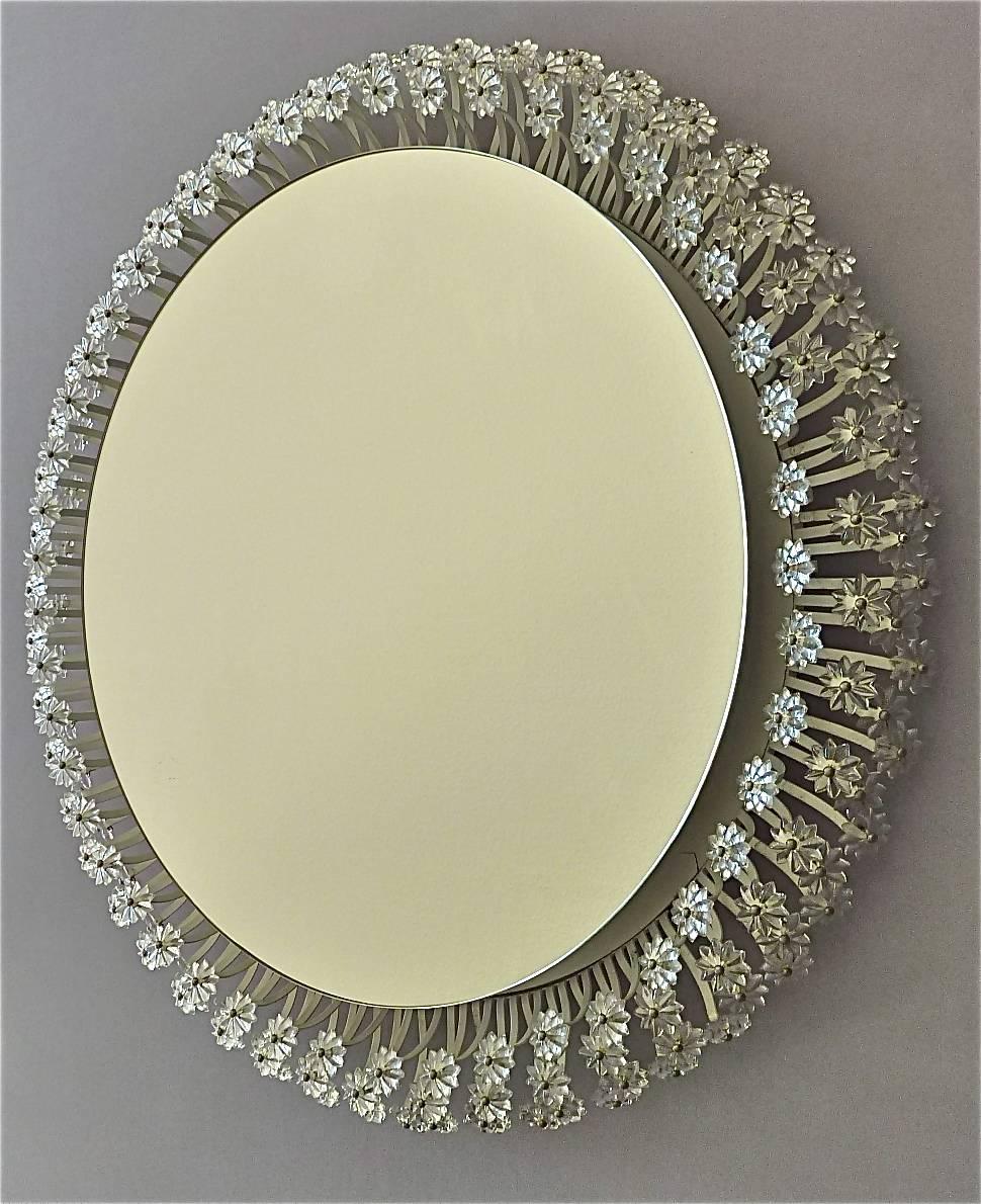 Mid-Century Modern Large Midcentury Emil Stejnar Mirror Nikoll Round Illuminated Lucite Flower 1950 For Sale