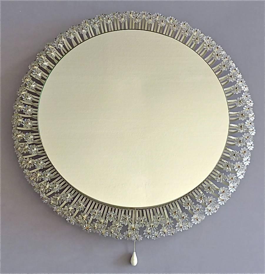 Enameled Large Midcentury Emil Stejnar Mirror Nikoll Round Illuminated Lucite Flower 1950 For Sale