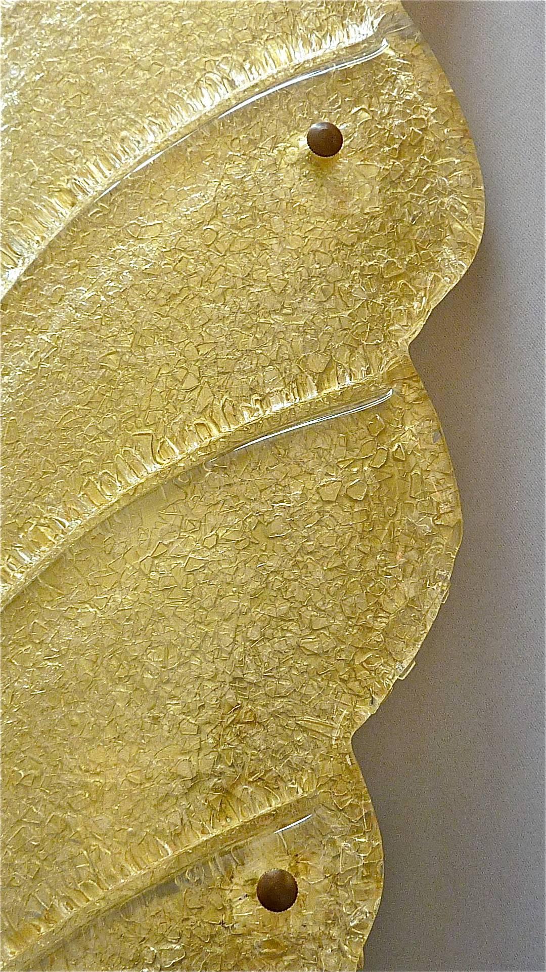 Monumental Pair of Murano Art Glass Golden Leaf Sconces Lights Barovier, 1970s In Good Condition For Sale In Nierstein am Rhein, DE