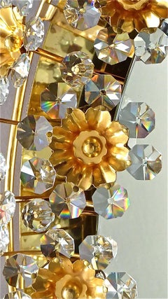 Large Palwa Backlit Mirror Oval Gilt Faceted Crystal Glass Flower 1970s