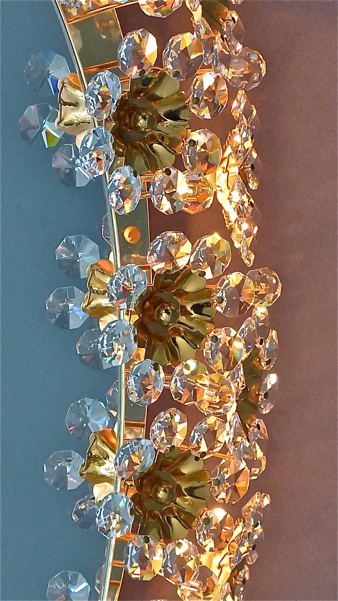 Large Palwa Backlit Mirror Oval Gilt Faceted Crystal Glass Flower 1970s For Sale 1