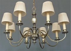 Elegant Large Empire Style Classical Silver Chandelier Eight-Light Pendant, 1920