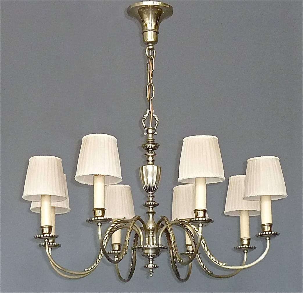 French Elegant Large Empire Style Classical Silver Chandelier Eight-Light Pendant, 1920 For Sale