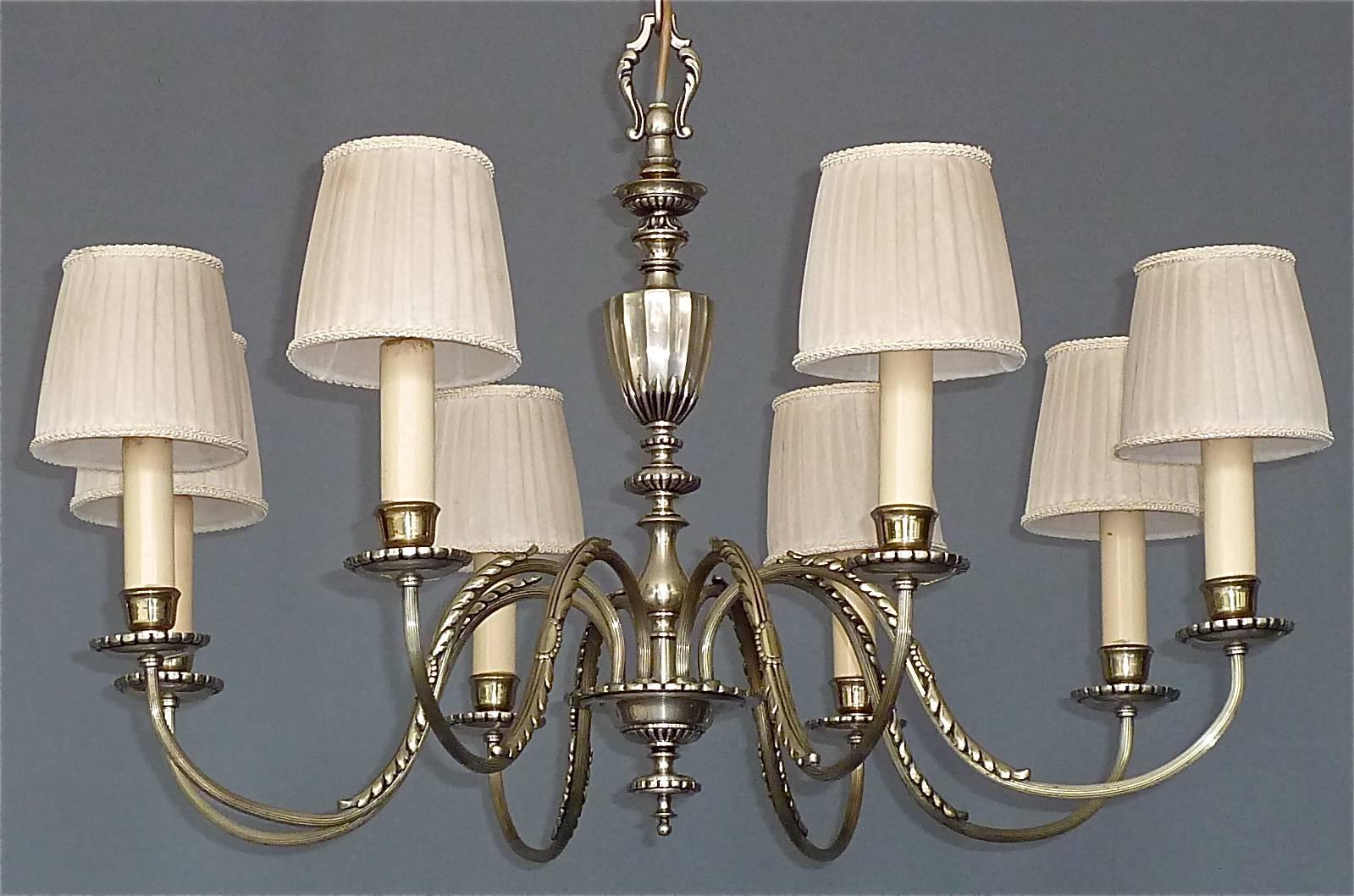 Plated Elegant Large Empire Style Classical Silver Chandelier Eight-Light Pendant, 1920 For Sale