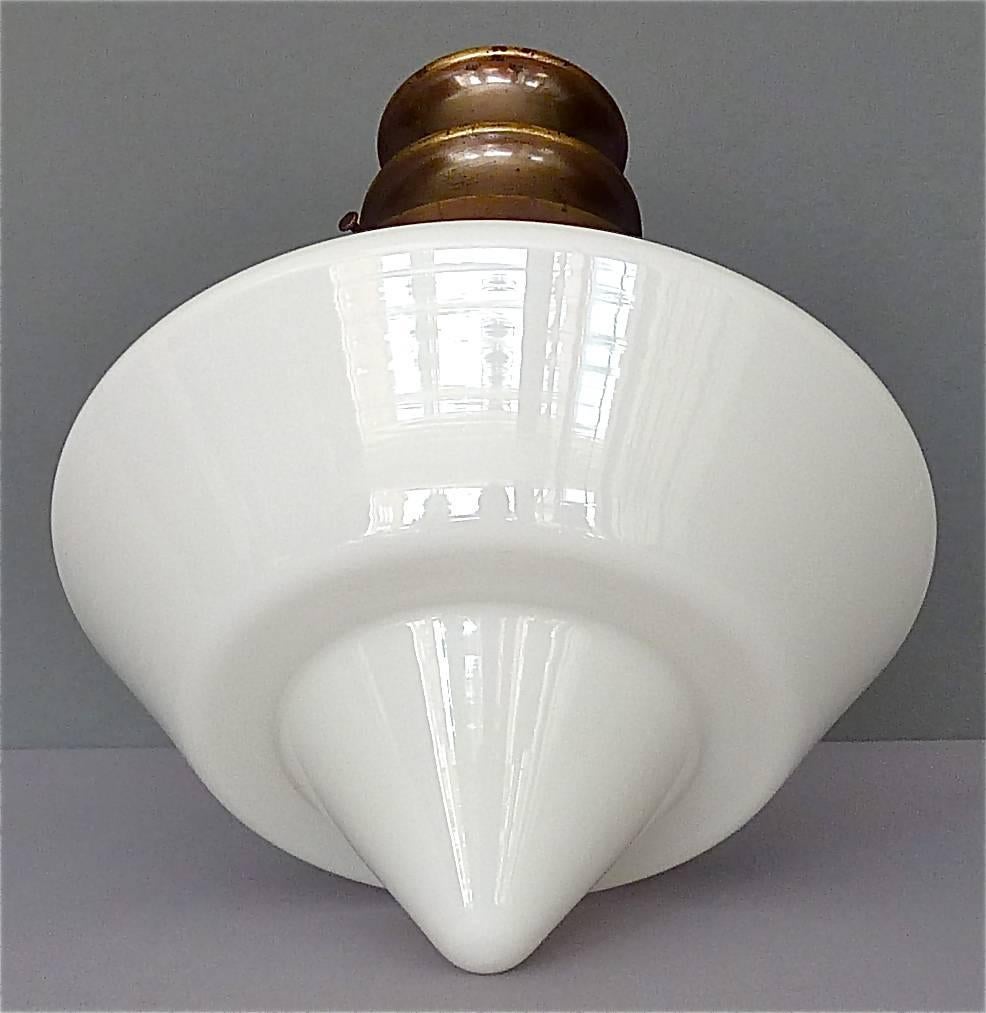 Rare Set of Four Art Deco Bauhaus Lights White Glass Flush Mounts Pendants, 1930 (Patiniert)