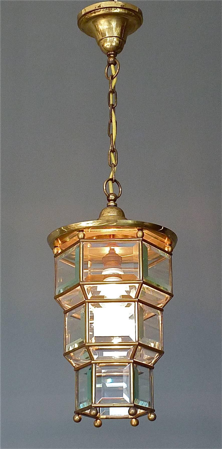 Metal Great Adolf Loos Lobmeyr Style Light Beveled Glass Patinated Brass Vienna, 1910 For Sale