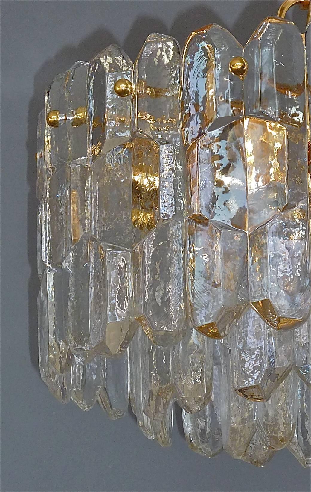 Fine modernist 24-carat gold-plated brass and textured crystal ice glass 