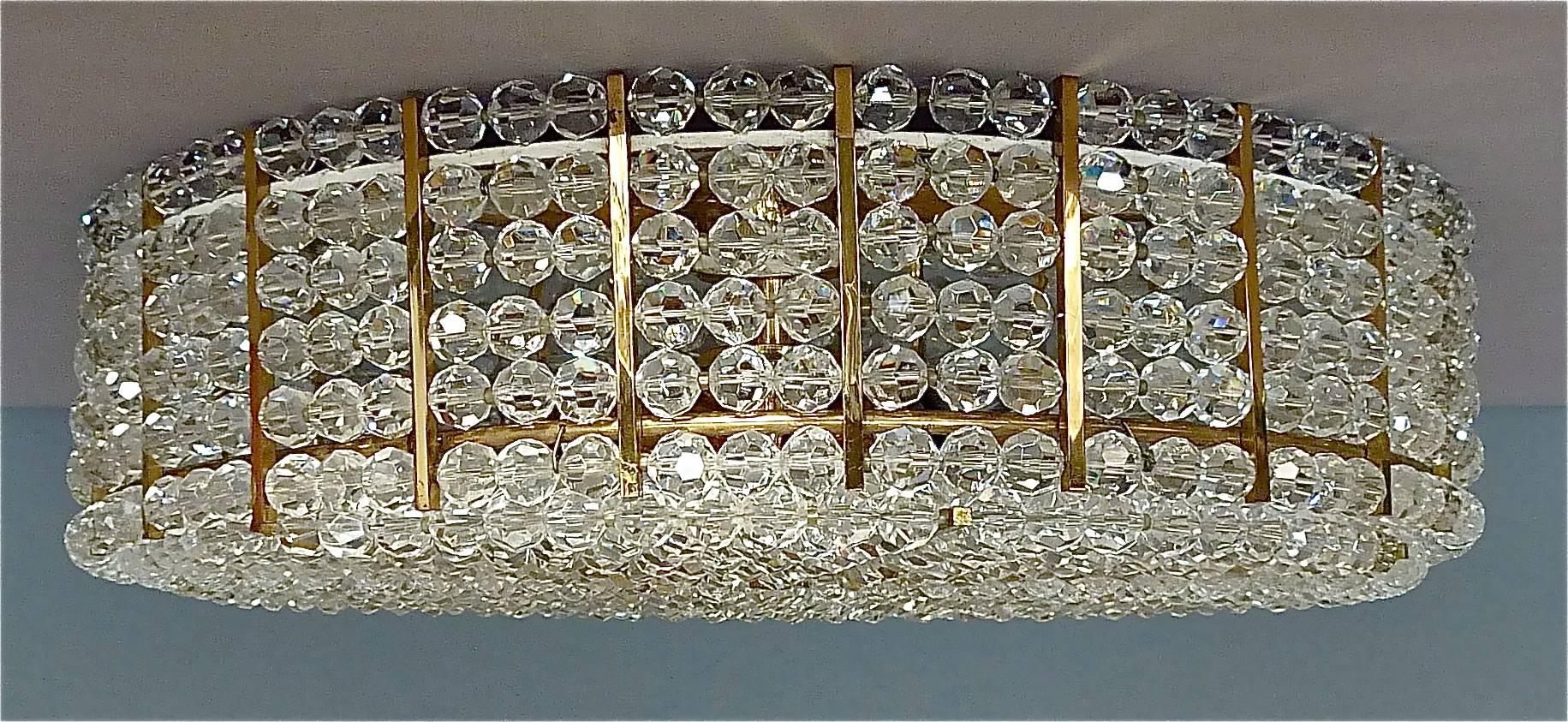 Mid-Century Modern Rare Emil Stejnar Flush Mount Ceiling Lamp Lucite Pearls Brass 1950s Lobmeyr  For Sale