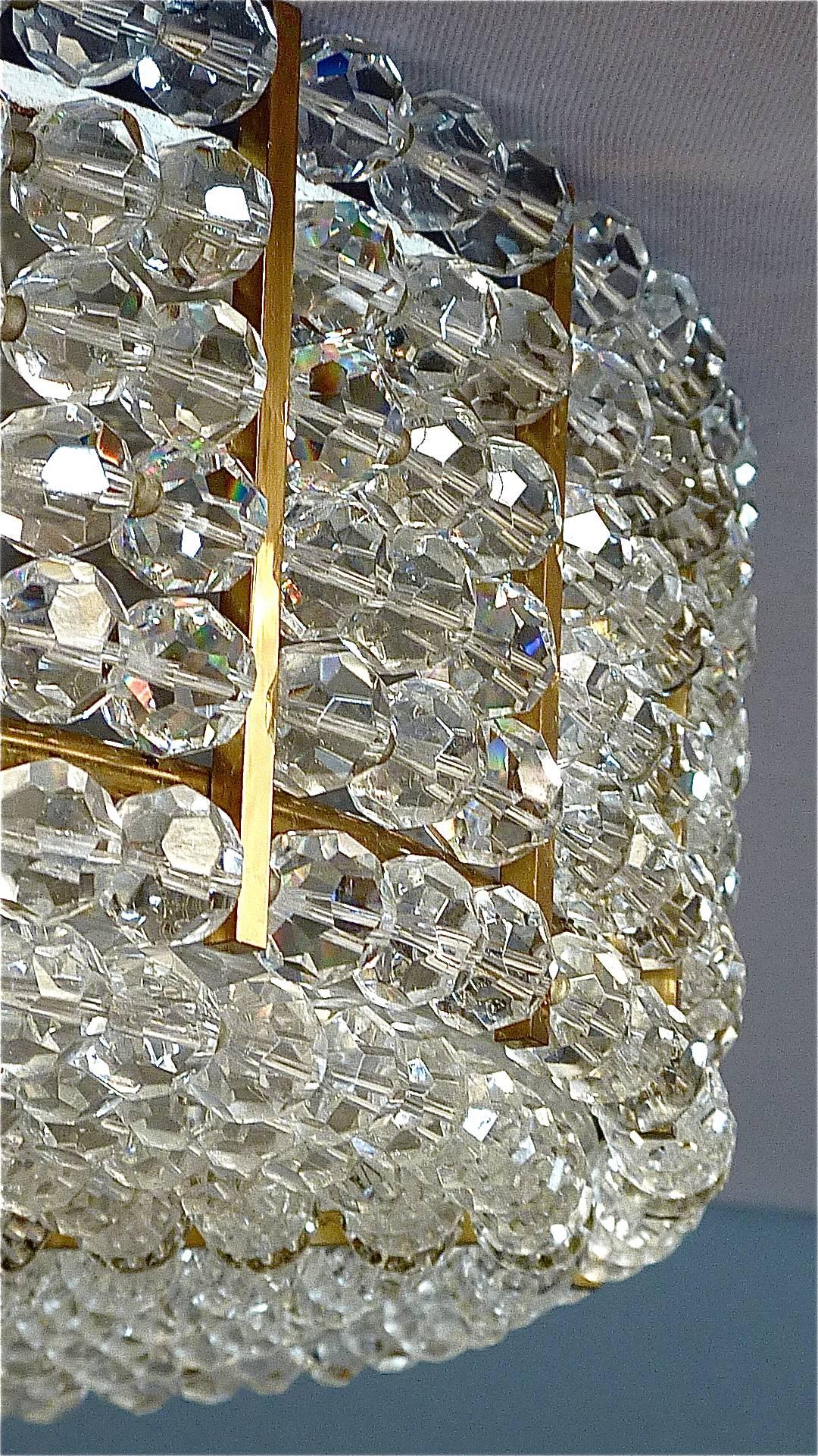 Patinated Rare Emil Stejnar Flush Mount Ceiling Lamp Lucite Pearls Brass 1950s Lobmeyr  For Sale