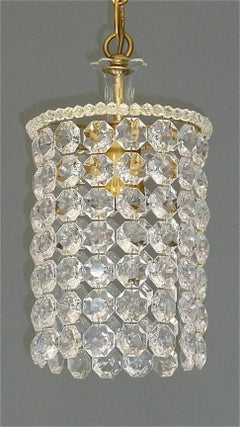 Midcentury Bakalowits Chandelier Brass Crystal Glass Strings Lamp Austria 1950s