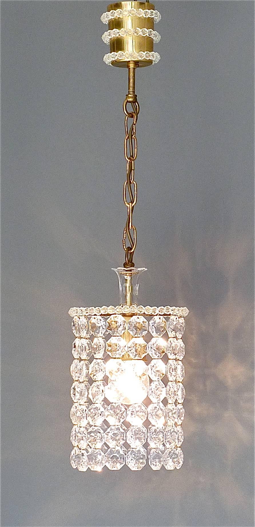 Midcentury Bakalowits Chandelier Brass Crystal Glass Strings Lamp Austria 1950s For Sale 1