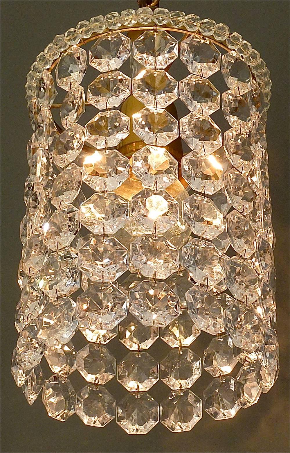 Midcentury Bakalowits Chandelier Brass Crystal Glass Strings Lamp Austria 1950s For Sale 2