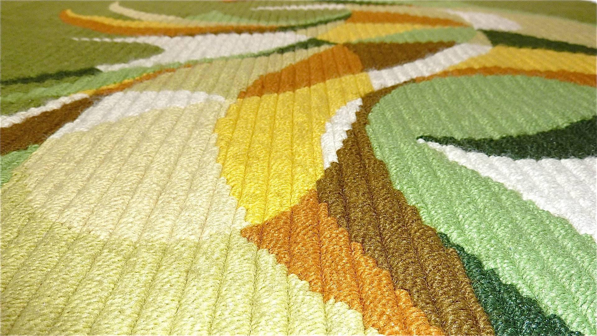 Mid-20th Century Danish Midcentury Wool Carpet Rug Rya Abstract Flat-Weave Green Wall Hanging 