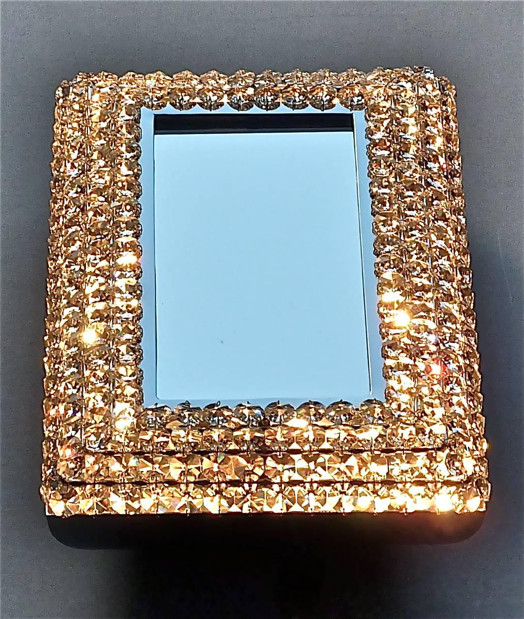 Great Sparkling Palwa Backlit Mirror Chrome Brass Faceted Crystal Glass 1960s For Sale 1