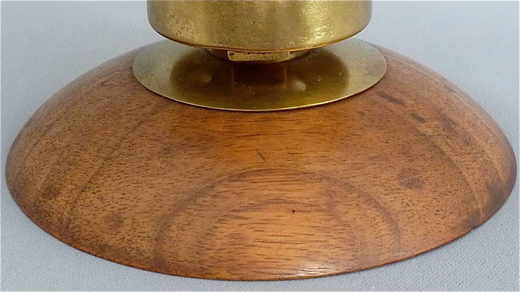 Mid-20th Century Signed Bauhaus Marianne Brandt Brass Wood Candleholder Light for Ruppel, 1930
