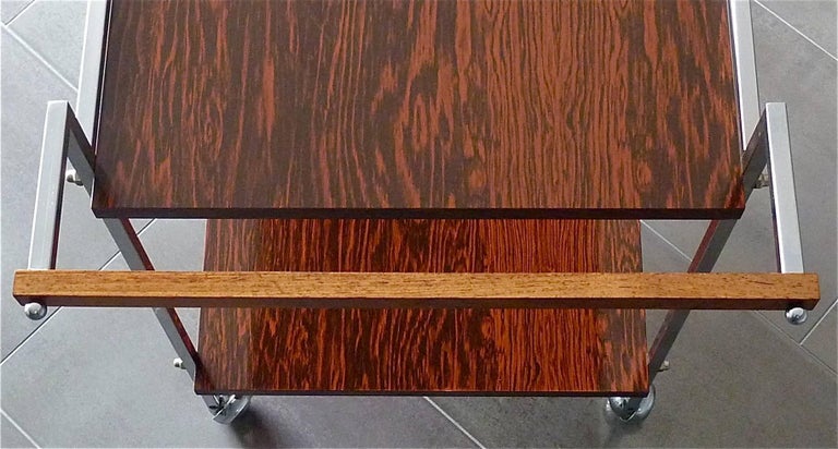 Late 20th Century Midcentury Bar Cart Serving Table Chrome Rosewood Laminate, Wirz for Renz 1970s For Sale