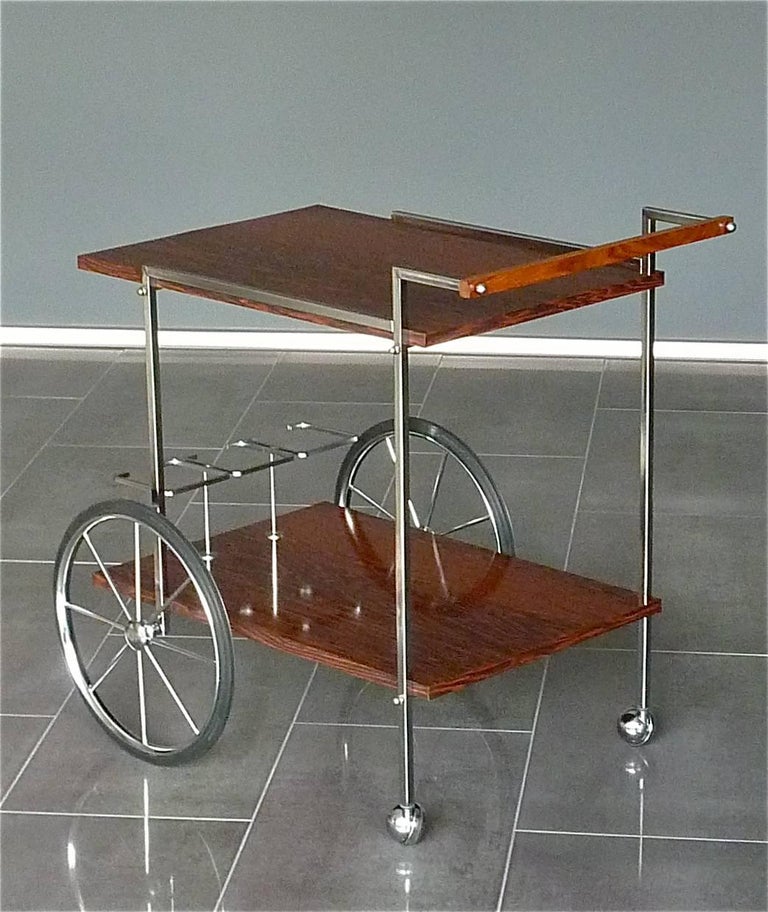Midcentury Bar Cart Serving Table Chrome Rosewood Laminate, Wirz for Renz 1970s For Sale 3