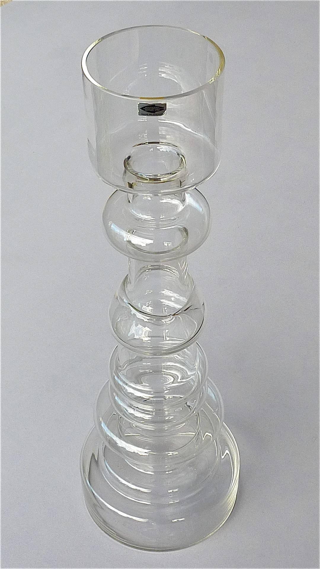 Large Signed Clear Art Glass Vase Candleholder Oiva Toikka Nuutjarvi Notsjo 1964 In Good Condition For Sale In Nierstein am Rhein, DE