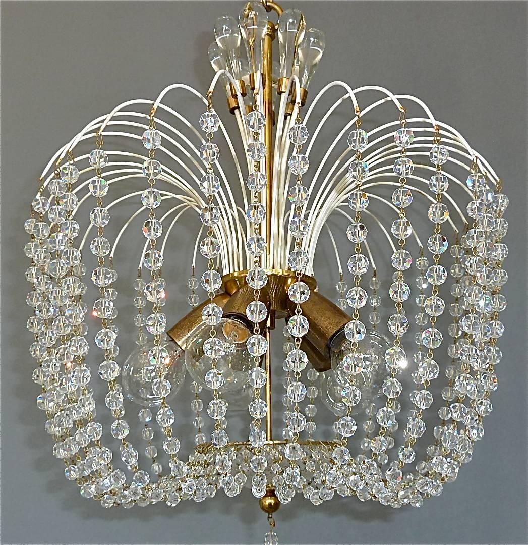 Mid-Century Modern Fantastic Lobmeyr or Emil Stejnar Chandelier White Sputnik Brass Crystal Glass For Sale