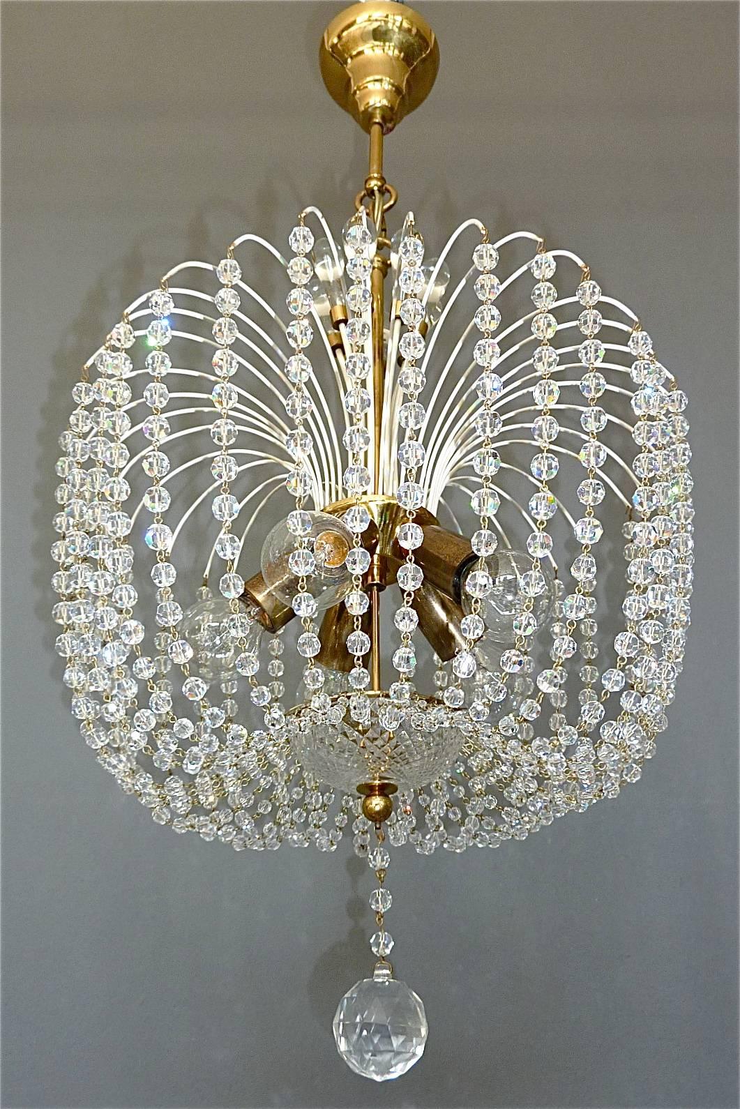 Austrian Fantastic Lobmeyr or Emil Stejnar Chandelier White Sputnik Brass Crystal Glass For Sale