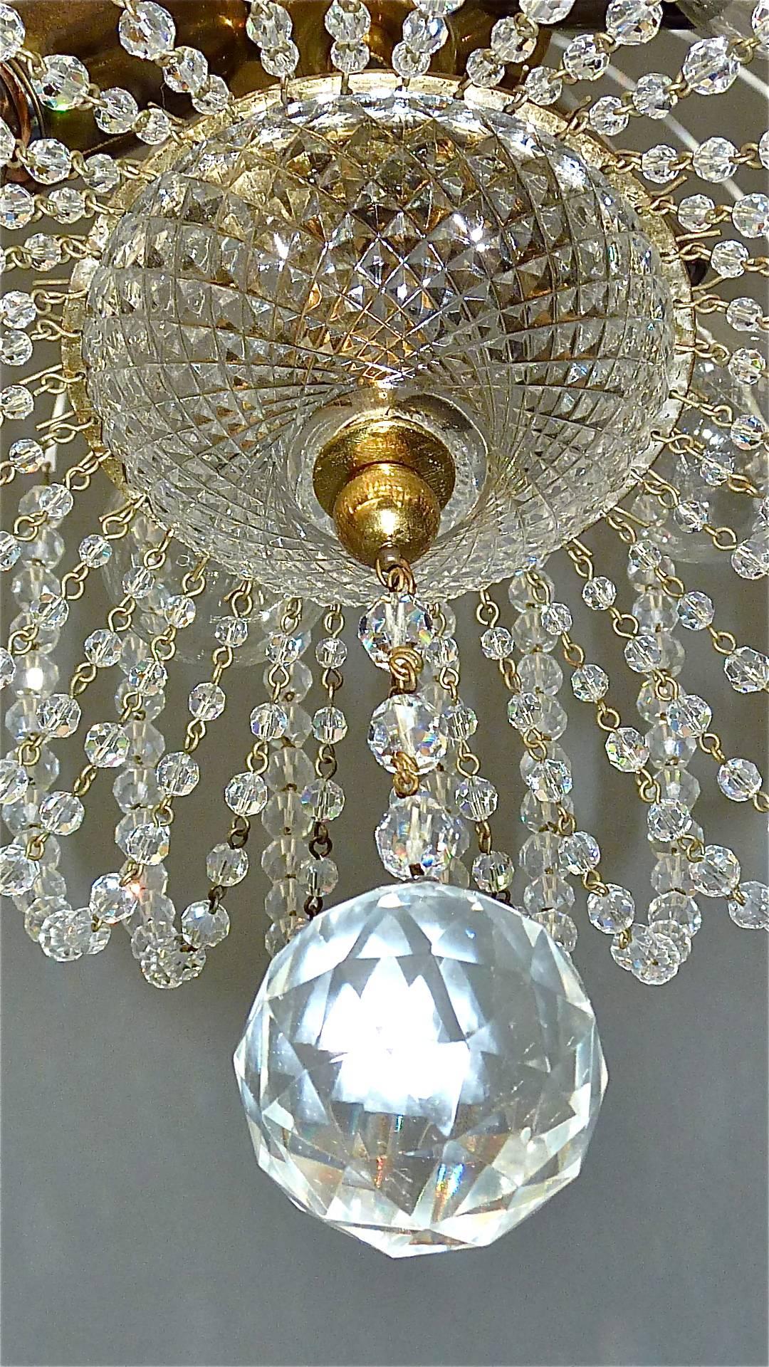Enameled Fantastic Lobmeyr or Emil Stejnar Chandelier White Sputnik Brass Crystal Glass For Sale