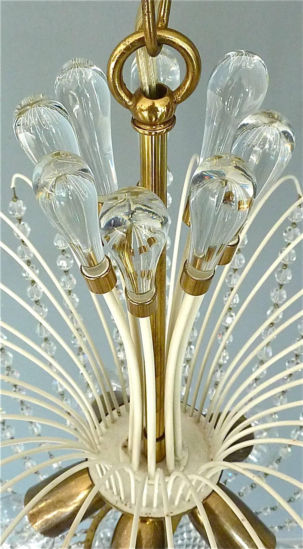 Mid-20th Century Fantastic Lobmeyr or Emil Stejnar Chandelier White Sputnik Brass Crystal Glass For Sale