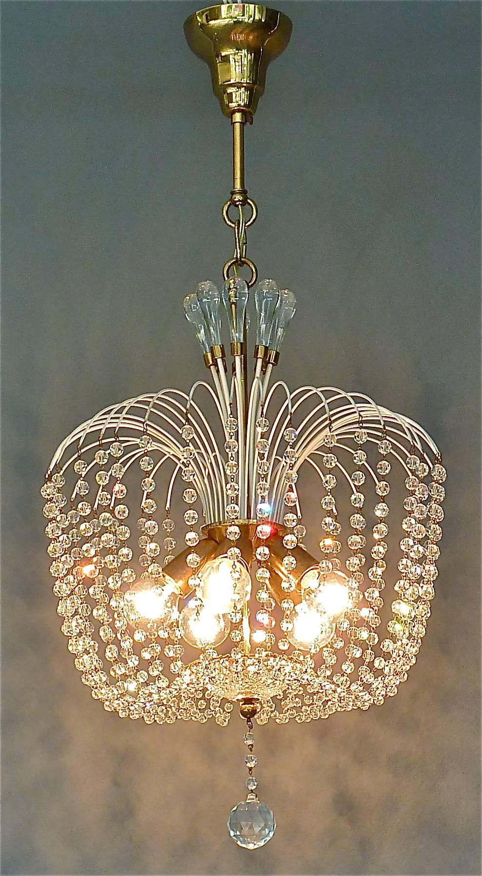 Fantastic Lobmeyr or Emil Stejnar Chandelier White Sputnik Brass Crystal Glass For Sale 1