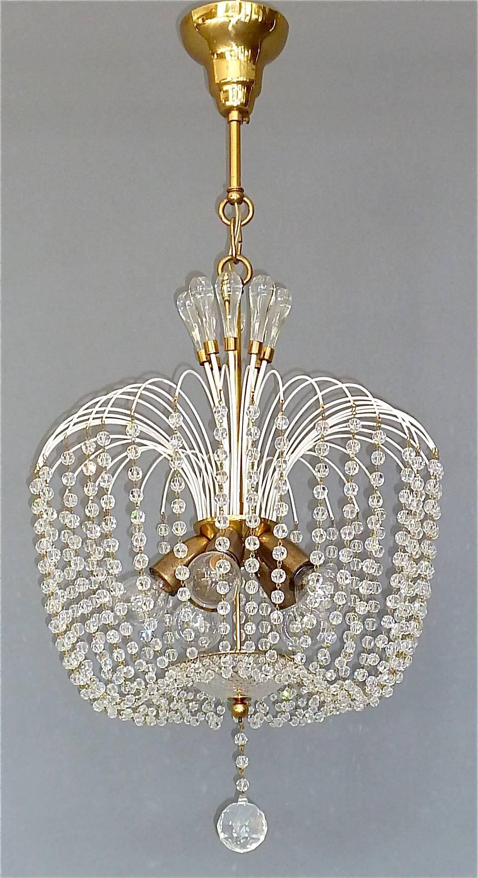 Fantastic Lobmeyr or Emil Stejnar Chandelier White Sputnik Brass Crystal Glass For Sale 2