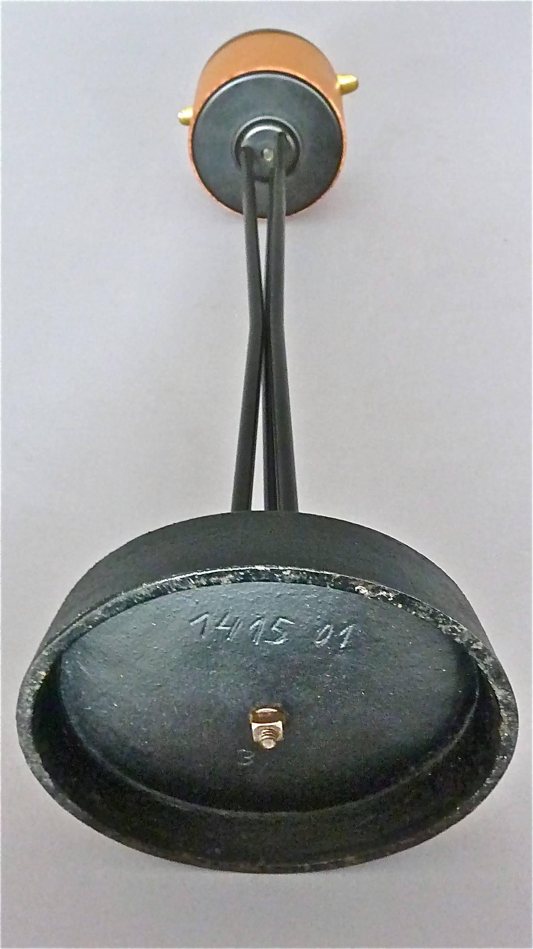 Midcentury Tripod Ashtray Stand Black Iron Leather Patinated Brass, Austria 1950 2