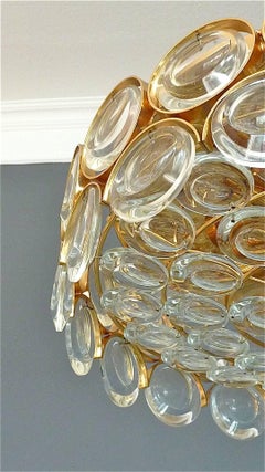 Gilt Palwa Flush Mount Ceiling Chandelier Optical Crystal Glass Lenses