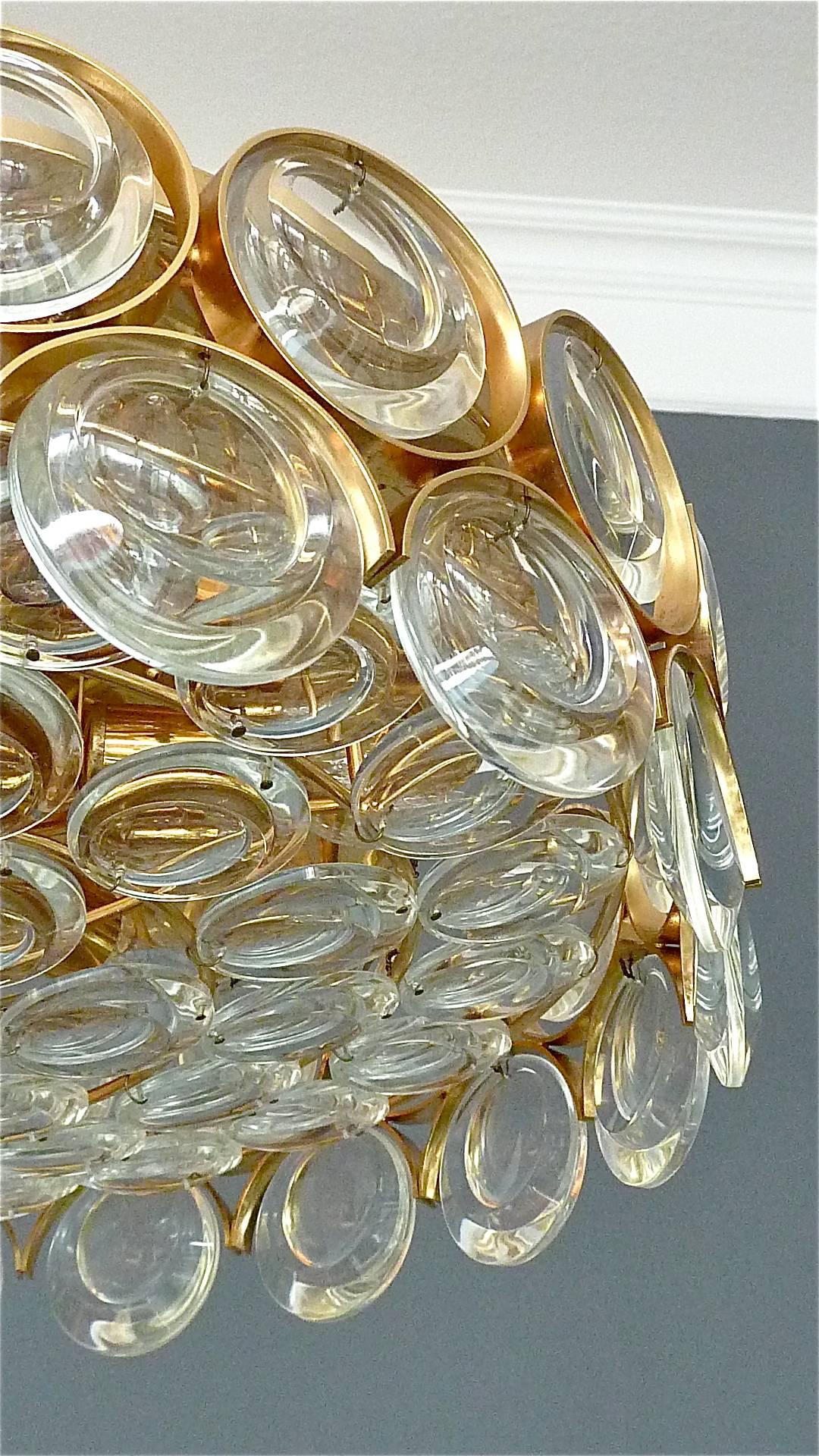 Hollywood Regency Gilt Palwa Flush Mount Ceiling Chandelier Optical Crystal Glass Lenses