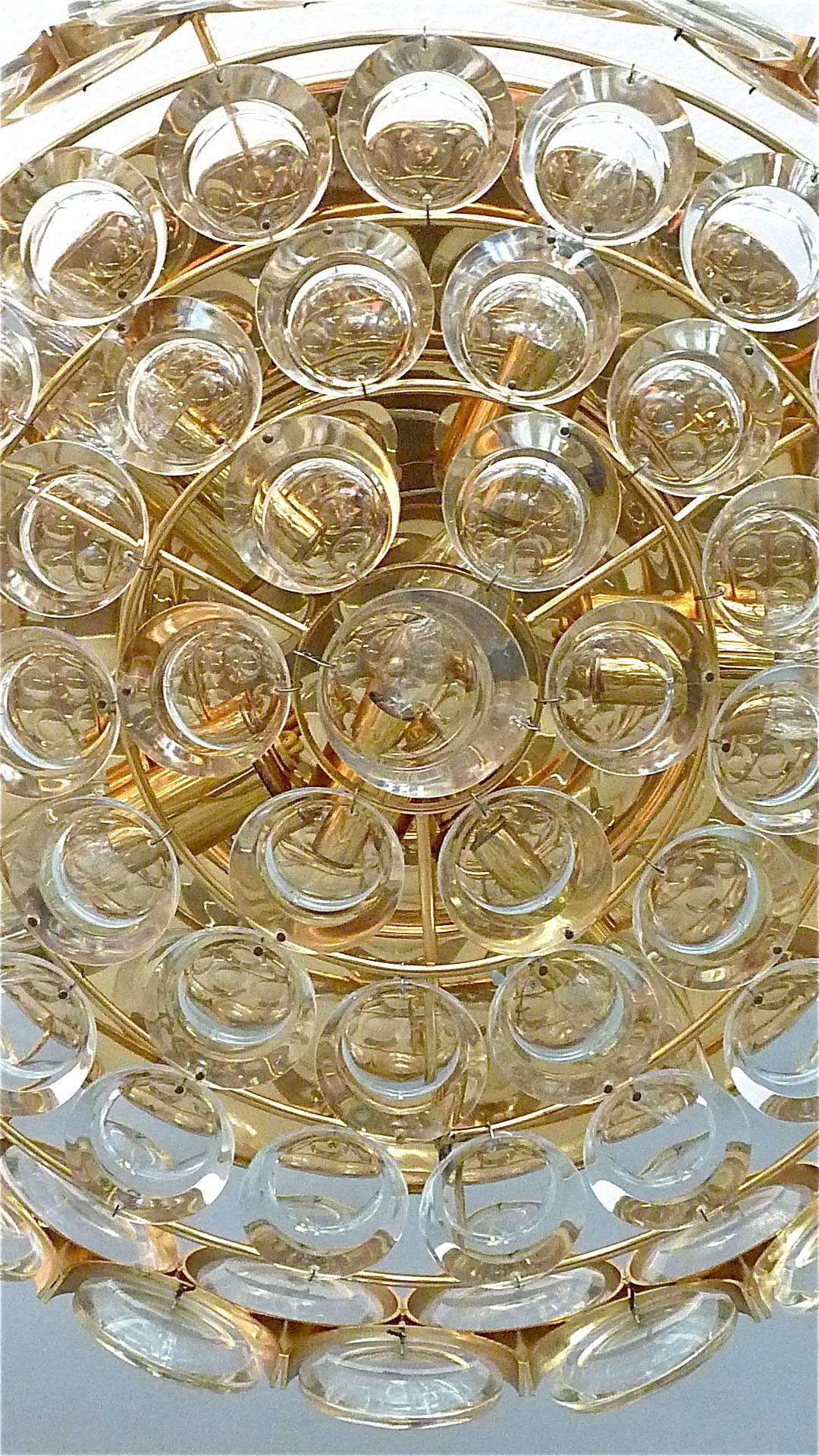 Gilt Palwa Flush Mount Ceiling Chandelier Optical Crystal Glass Lenses In Excellent Condition In Nierstein am Rhein, DE
