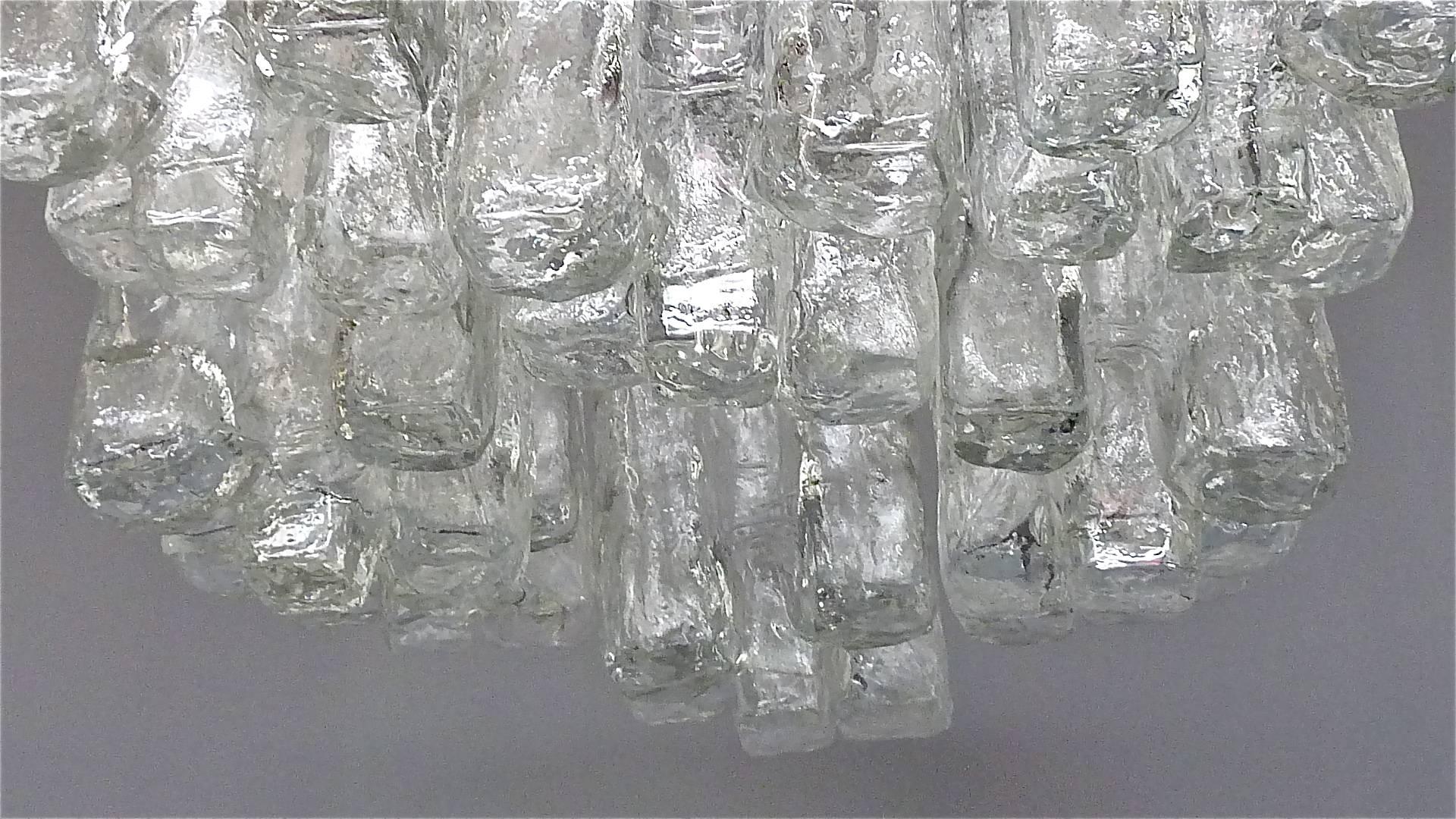 Large Sculptural Flush Mount Kalmar Granada Ice Glass Chrome Steel Eight-Light In Good Condition In Nierstein am Rhein, DE