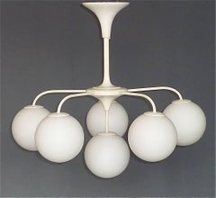 Large Max Bill Chandelier White Sputnik Six Light Globe Glass Lamp Switzerland
