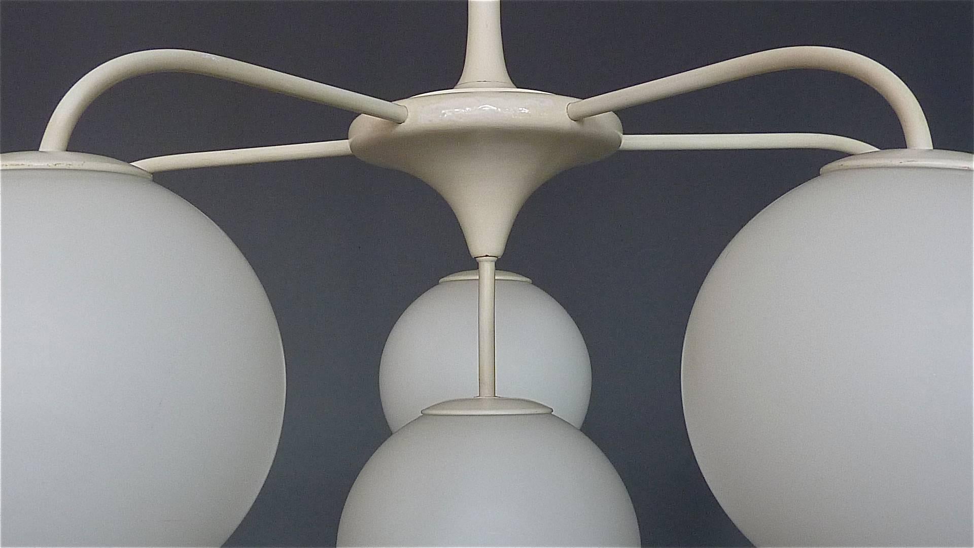 Swiss Large Max Bill Chandelier White Sputnik Six Light Globe Glass Lamp Switzerland  For Sale