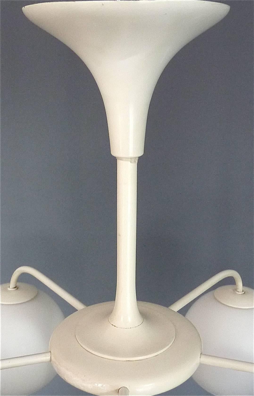 Enameled Large Max Bill Chandelier White Sputnik Six Light Globe Glass Lamp Switzerland  For Sale