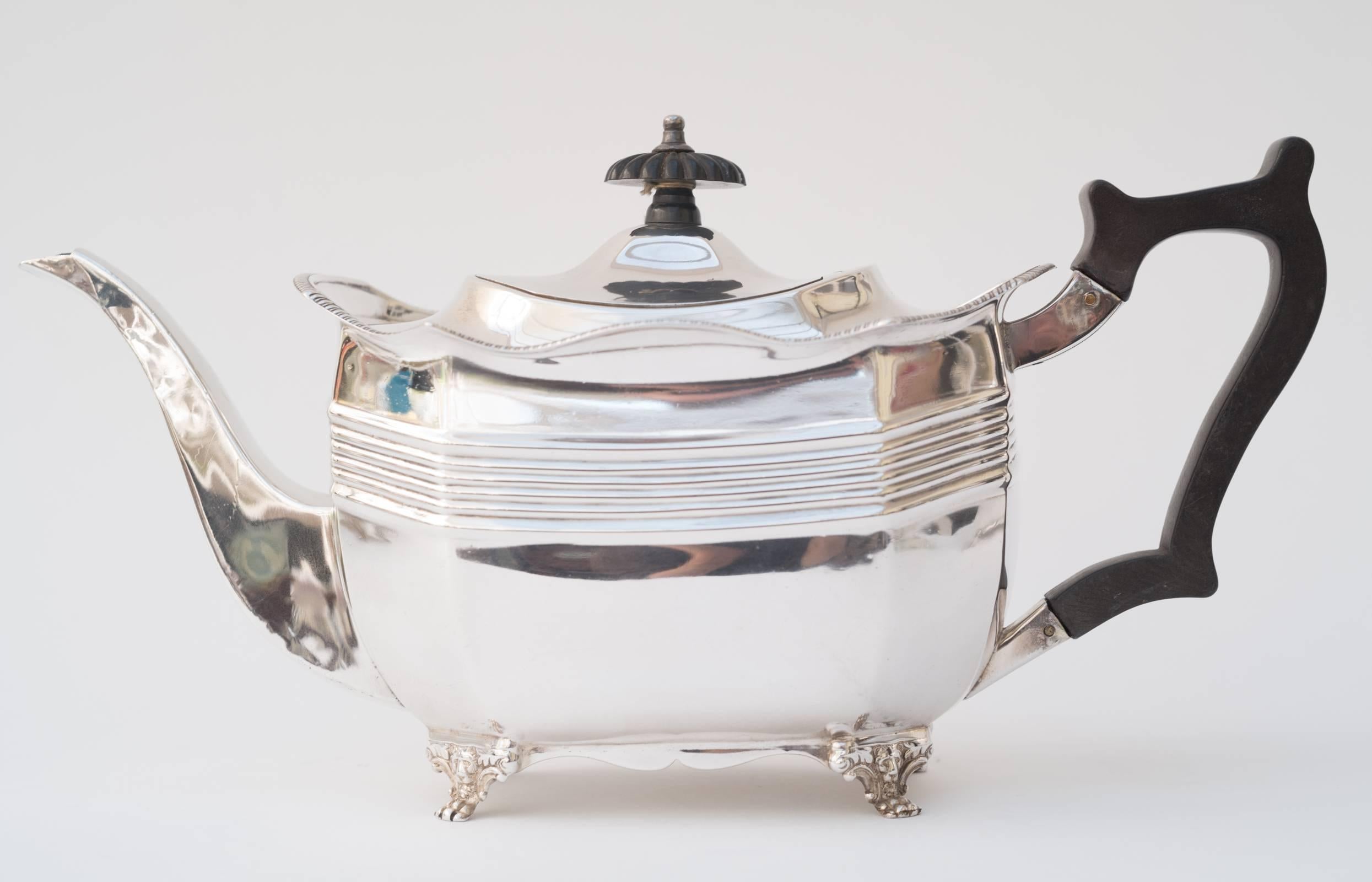 Victorian 19th Century English Four-Piece Silver Tea Set For Sale