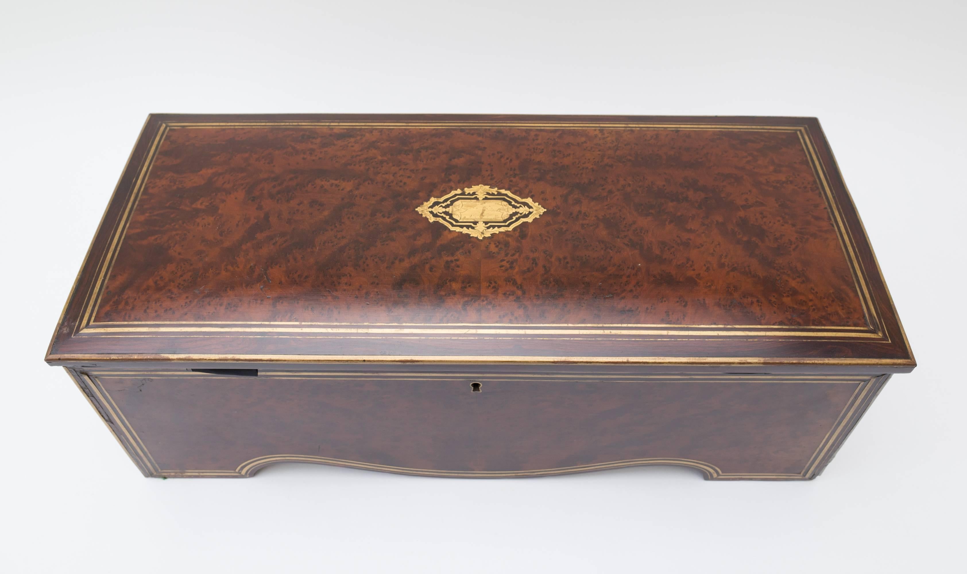 19th Century Music Box Amboyna Brass For Sale 1