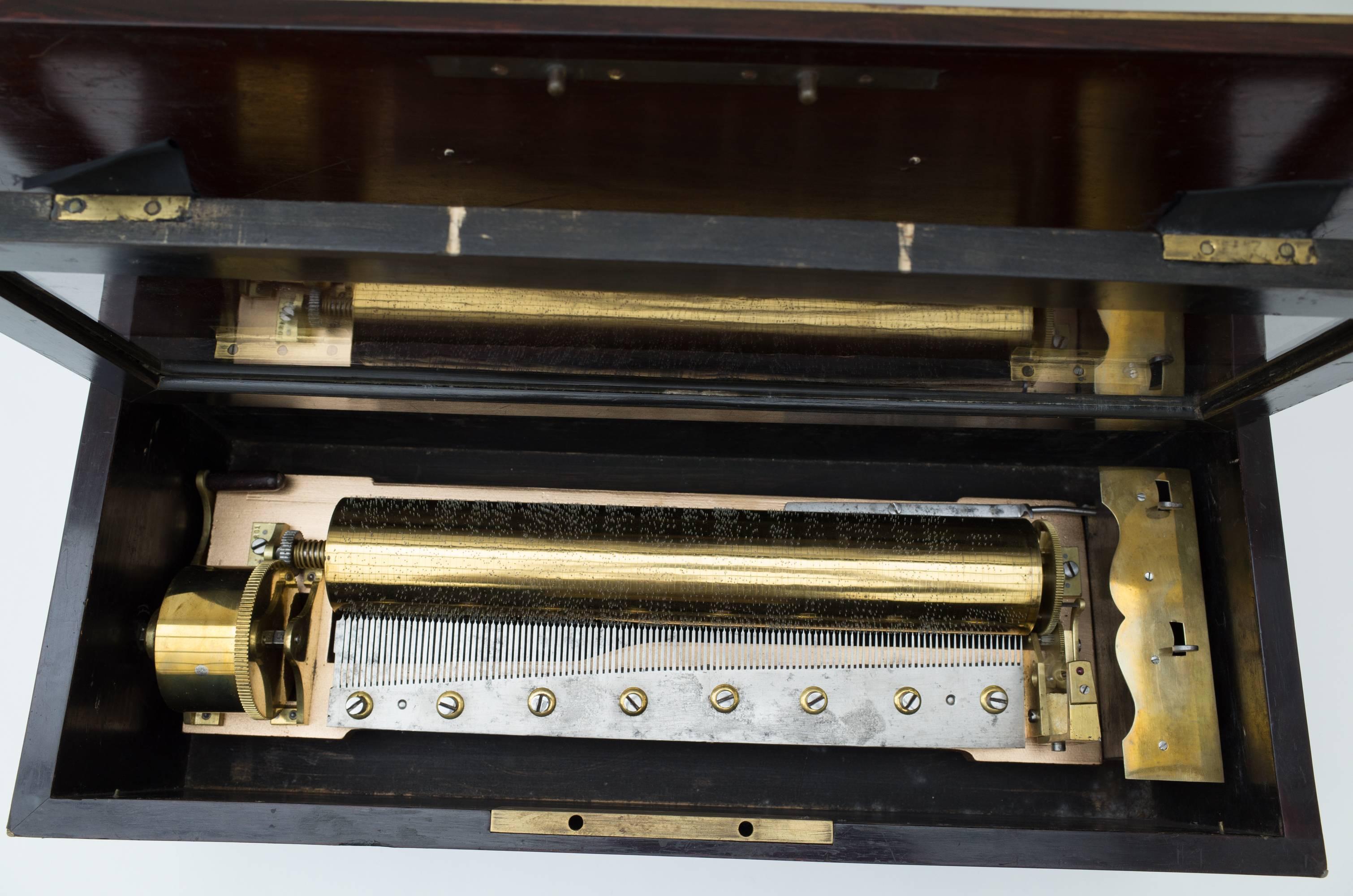 19th Century Music Box Amboyna Brass For Sale 2