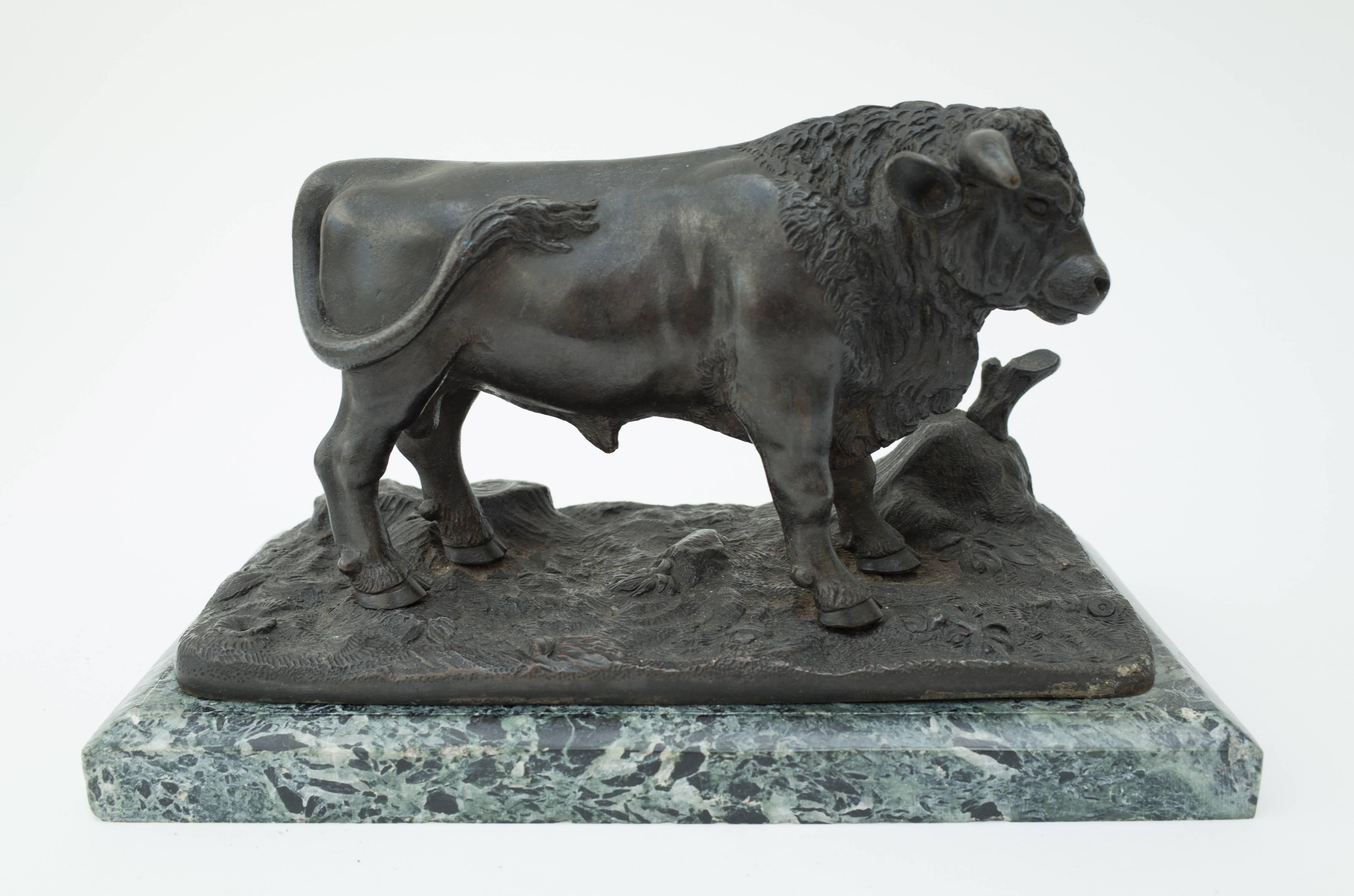 19th Century Pair Bronze Bull Cow on Marble Base For Sale 1