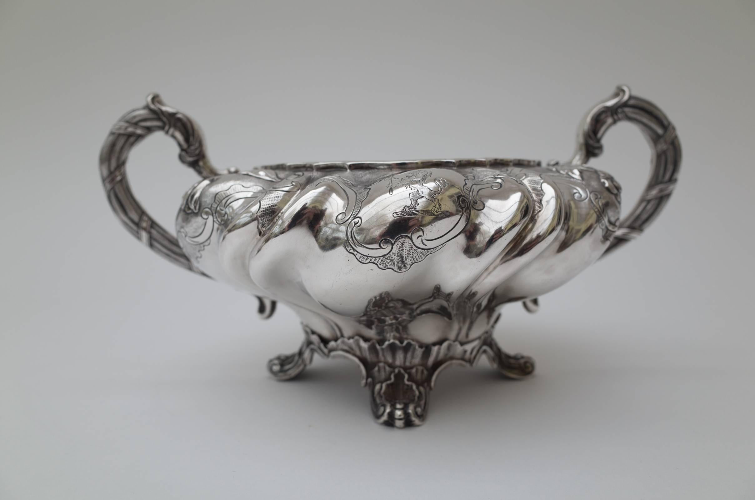 19th Century William IV Charles Emes Three-Piece Silver Tea Set For Sale 1