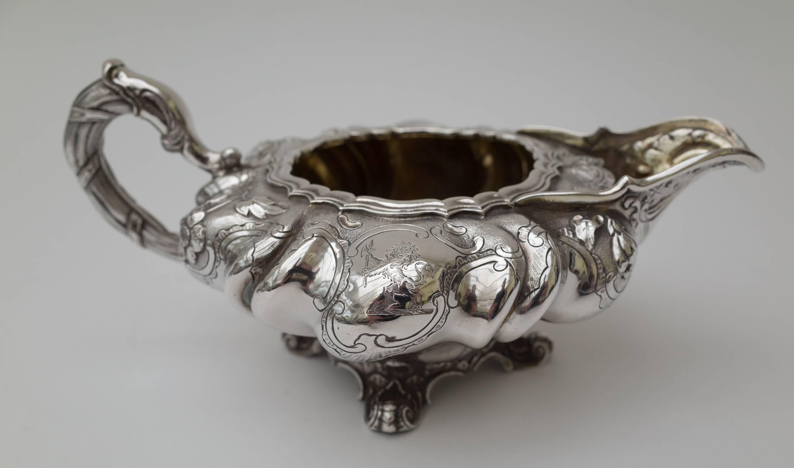 19th Century William IV Charles Emes Three-Piece Silver Tea Set For Sale 5