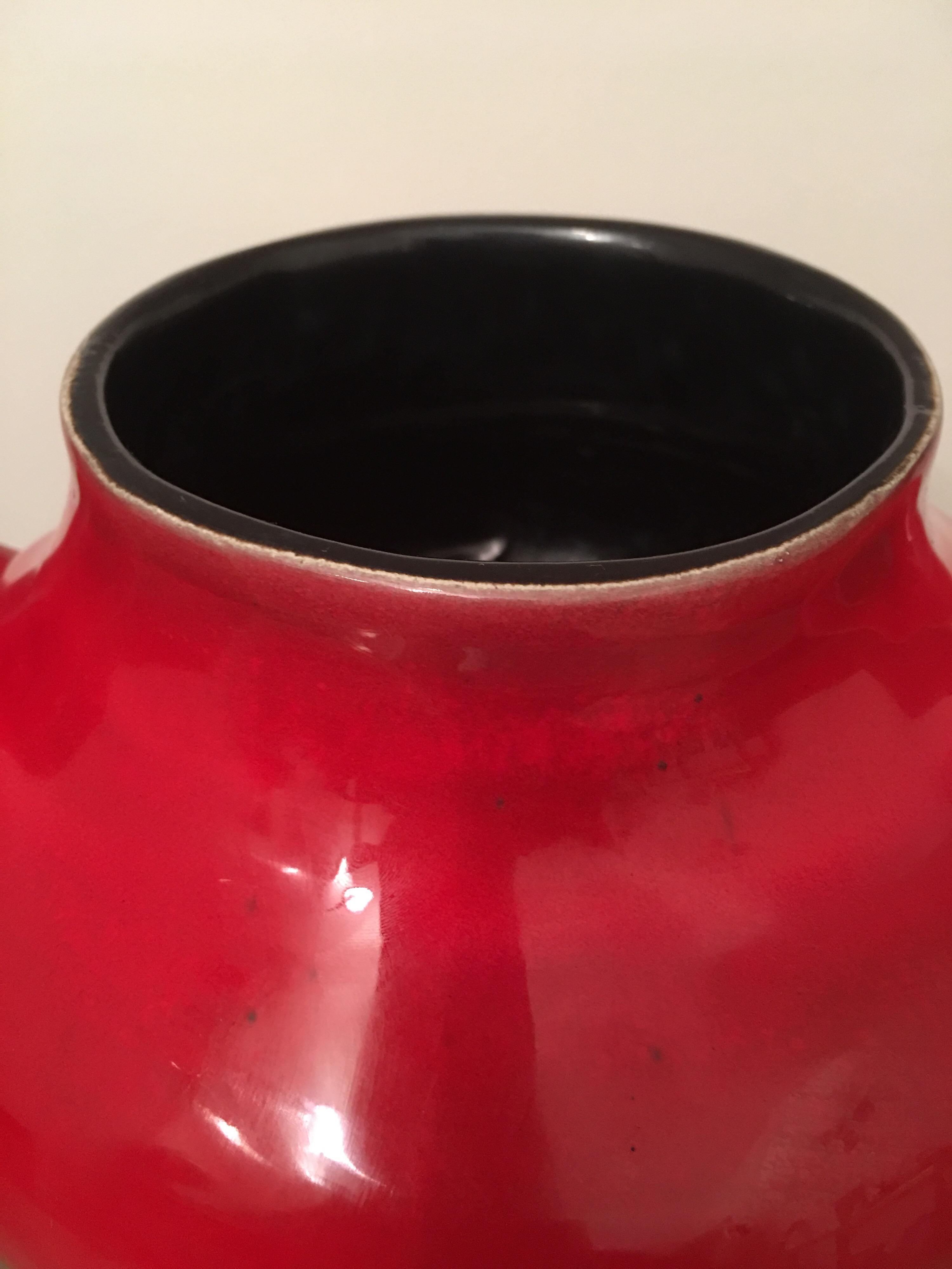 Georges Jouve Large Red and Black Glazed Ceramic Vase, Alpha Marked, 1950s  For Sale 1