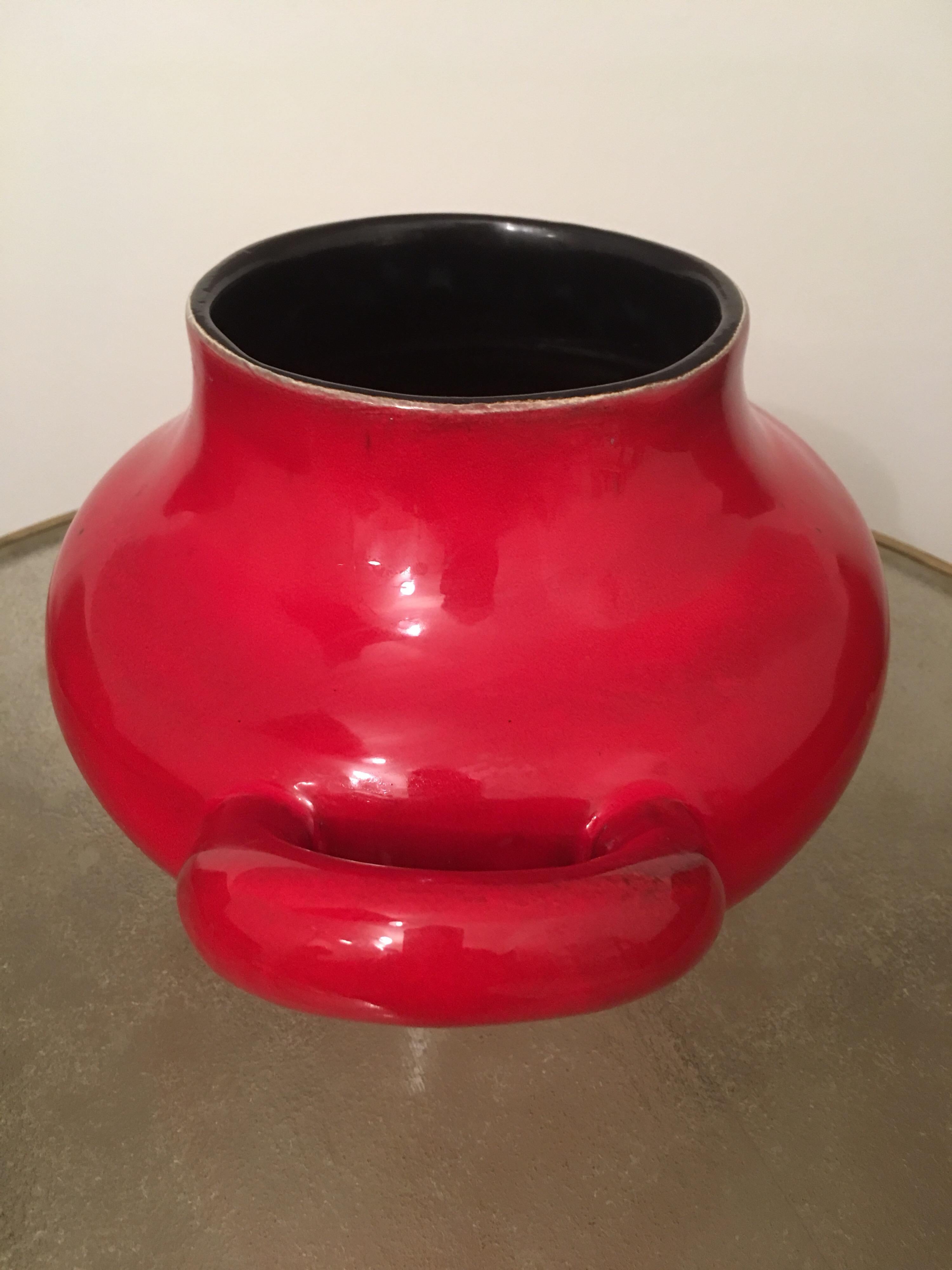 Mid-Century Modern Georges Jouve Large Red and Black Glazed Ceramic Vase, Alpha Marked, 1950s  For Sale