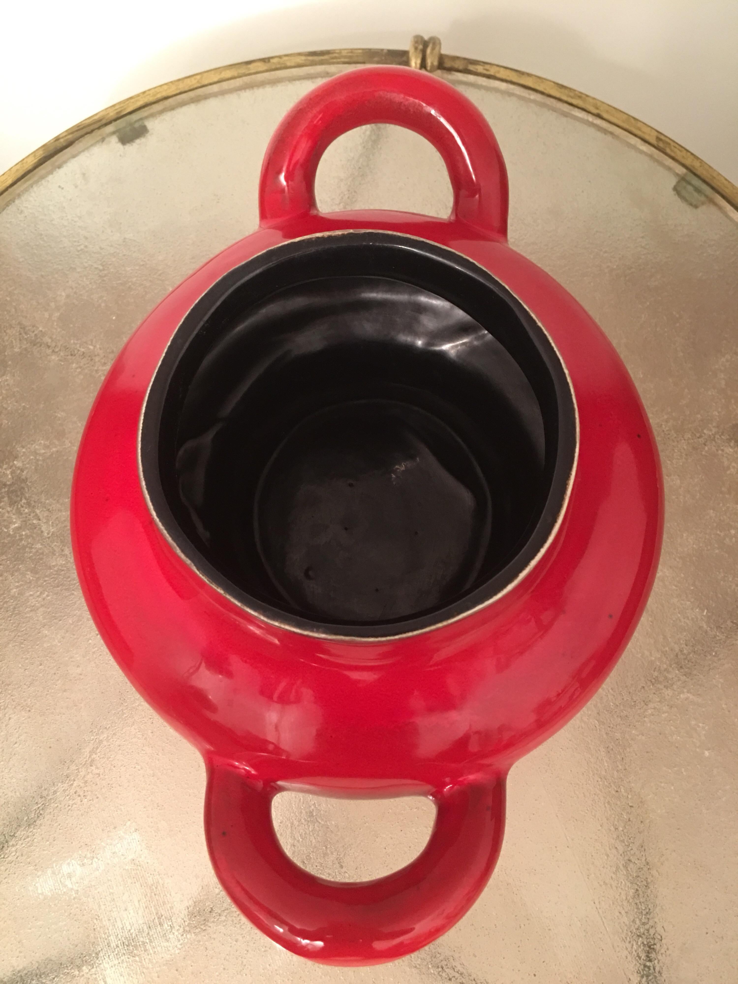 Georges Jouve Large Red and Black Glazed Ceramic Vase, Alpha Marked, 1950s  For Sale 4