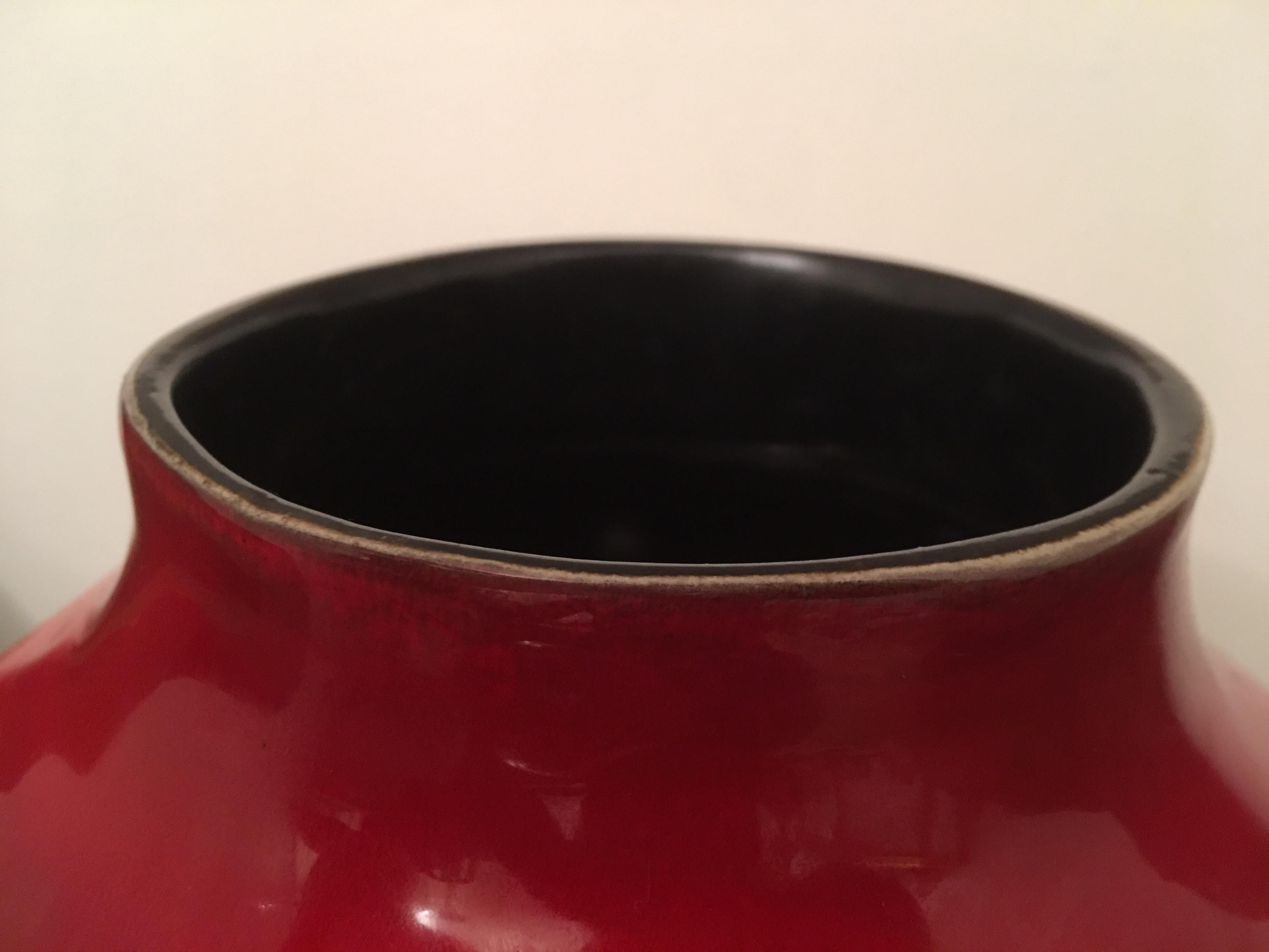 Georges Jouve Large Red and Black Glazed Ceramic Vase, Alpha Marked, 1950s  For Sale 2