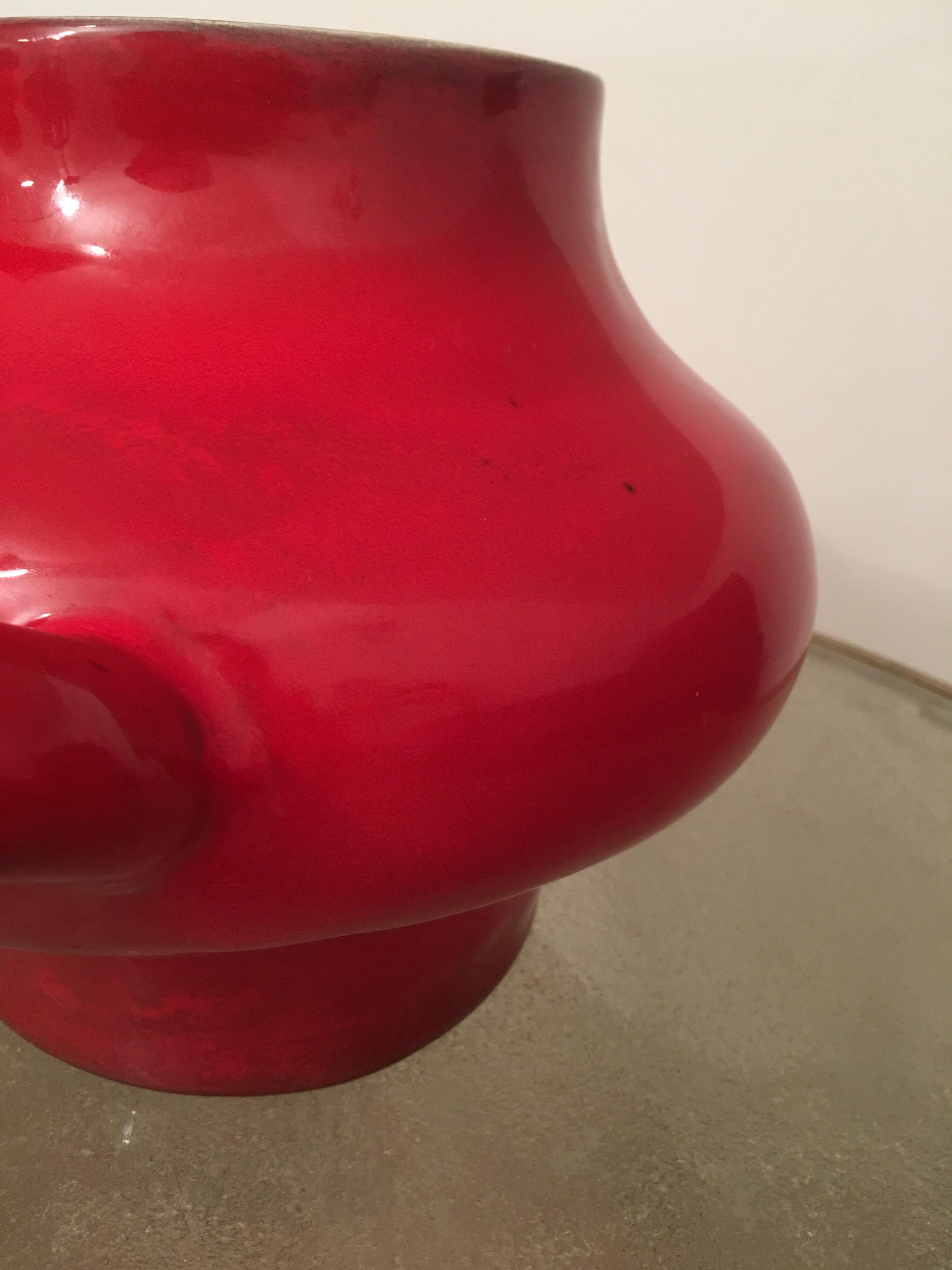 Georges Jouve Large Red and Black Glazed Ceramic Vase, Alpha Marked, 1950s  In Good Condition For Sale In Aix En Provence, FR