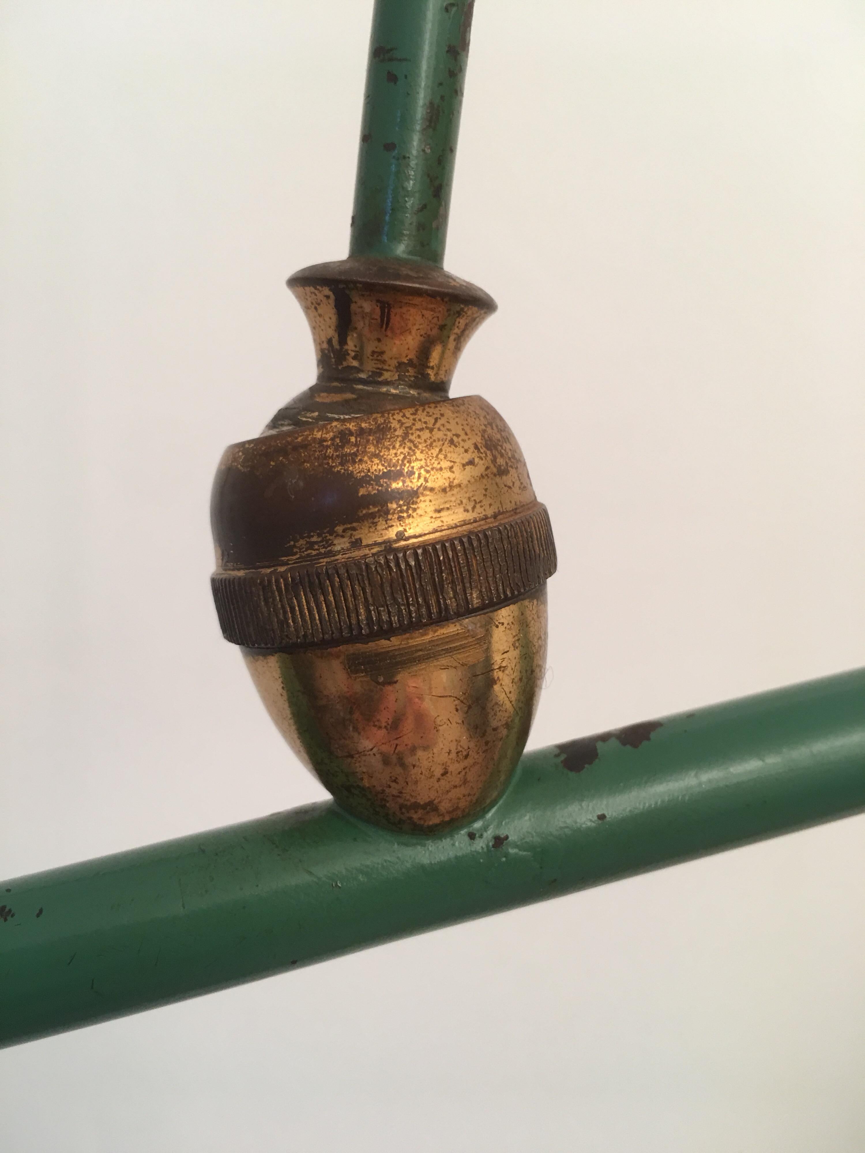 Arlus Green and Gilt Counter Balance Swing Arm Wall Lamp, French 1950s For Sale 8